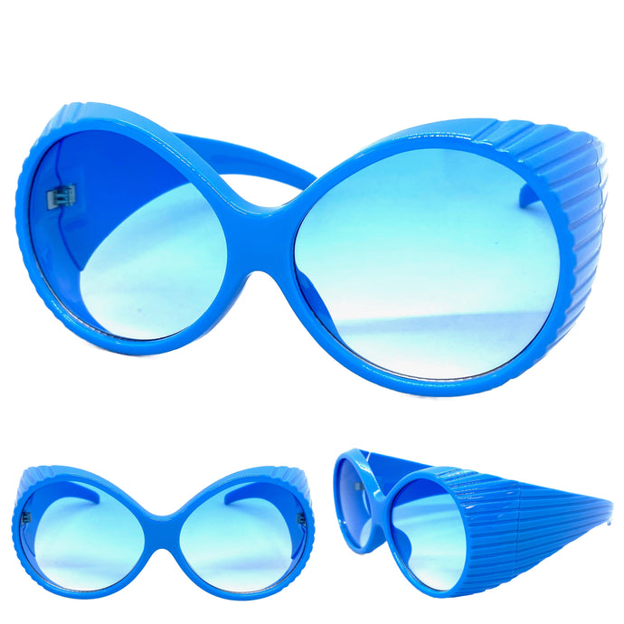 Oversized Exaggerated Vintage Retro Style SUNGLASSES Large Thick Round Blue Frame 2156