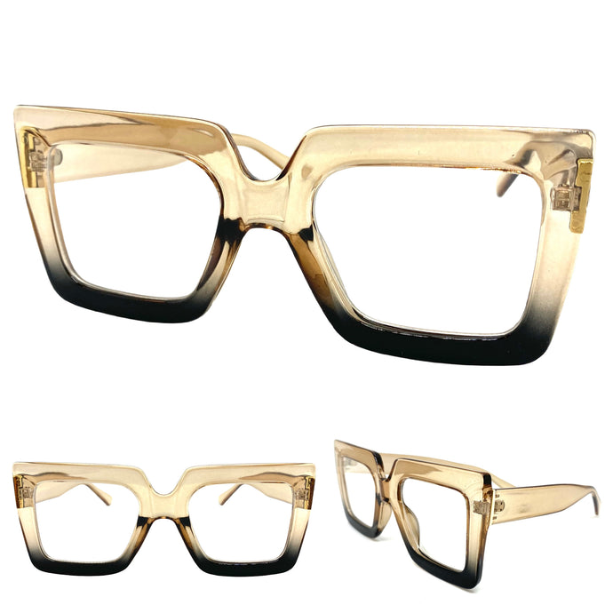 Oversized Vintage Retro Style Clear Lens EYEGLASSES Large Brown Optical Frame - RX Capable 1256