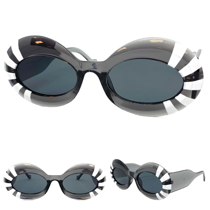 Exaggerated Vintage Retro Style SUNGLASSES Thick Oval Gray Frame 80591