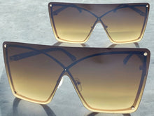 Oversized Exaggerated Modern Retro Shield Style SUNGLASSES Large Flat Brown Lens E0443