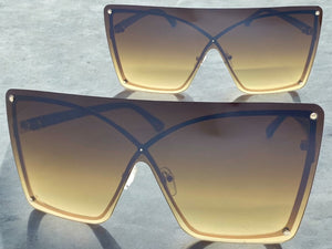 Oversized Exaggerated Modern Retro Shield Style SUNGLASSES Large Flat Brown Lens E0443