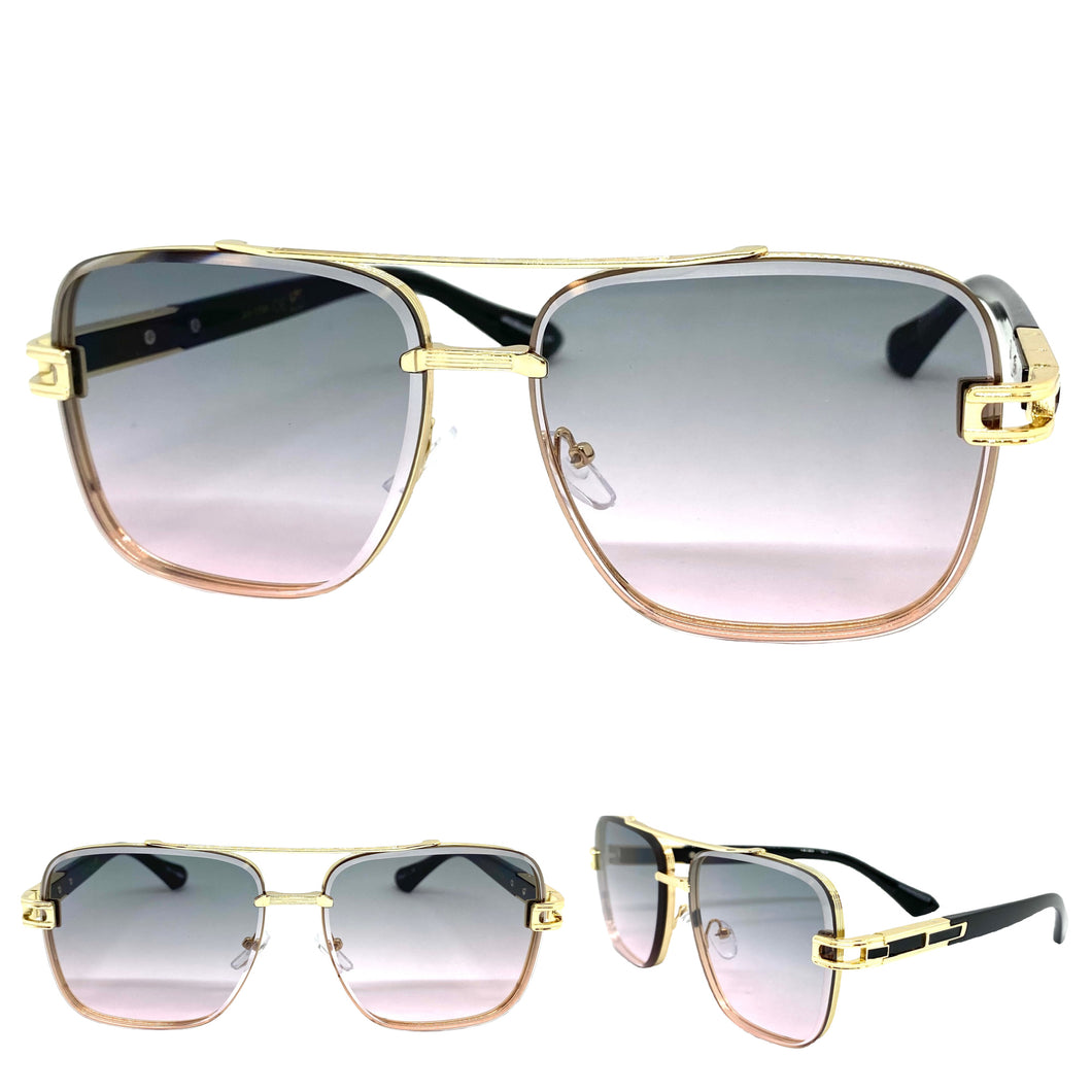 Classic Vintage Retro Aviator Style SUNGLASSES Gold & Black Frame 1706