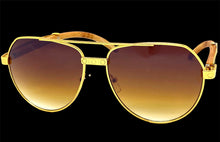 Classy Elegant Sophisticated Luxury Hip Hop Aviator Style SUNGLASSES Gold & Wooden Frame E0378