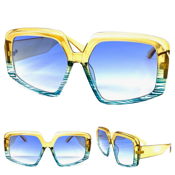 Oversized Vintage Retro Style SUNGLASSES Large Gold Frame 1113