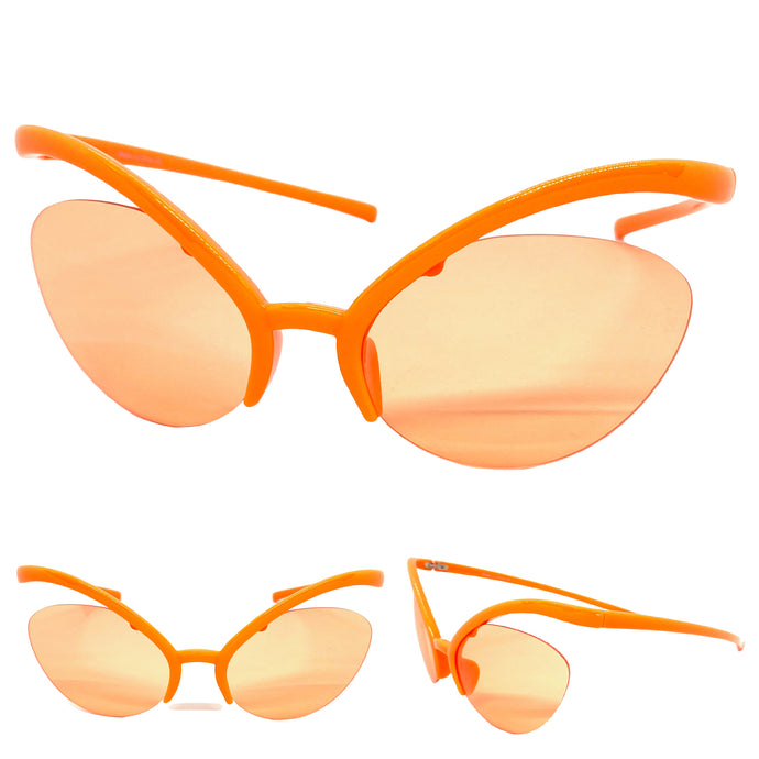 Futuristic Contemporary Modern Wrap Style SUNGLASSES Neon Orange Frame 1226