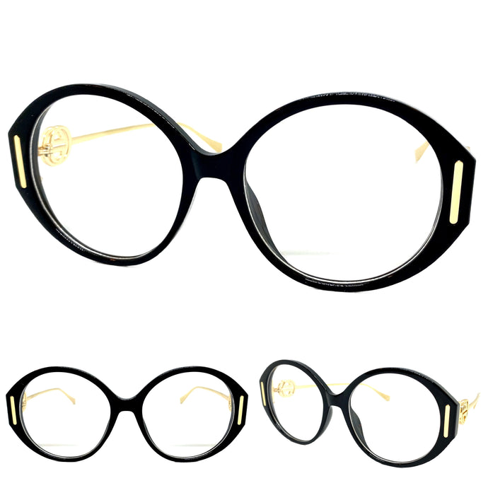 Oversized Vintage Retro Style Clear Lens EYEGLASSES Large Black & Gold Frame 89474