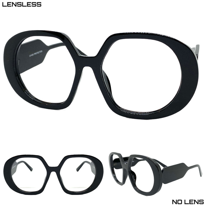 Oversized Classic Vintage Retro Style Large Thick Oval Black Lensless Eye Glasses- Frame Only NO Lens 80141