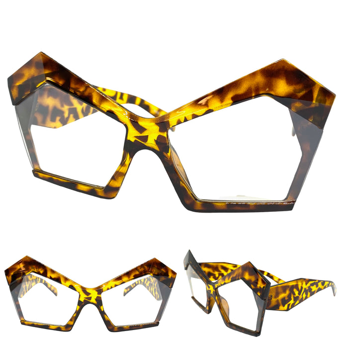 Oversized Modern Retro Cat Eye Style Clear Lens with Slight Tint SUNGLASSES Tortoise Frame E1877