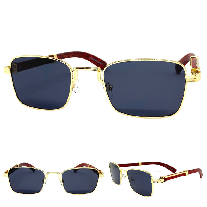 Classy Elegant Sophisticated Luxury Style SUNGLASSES Gold & Wooden Frame 27677