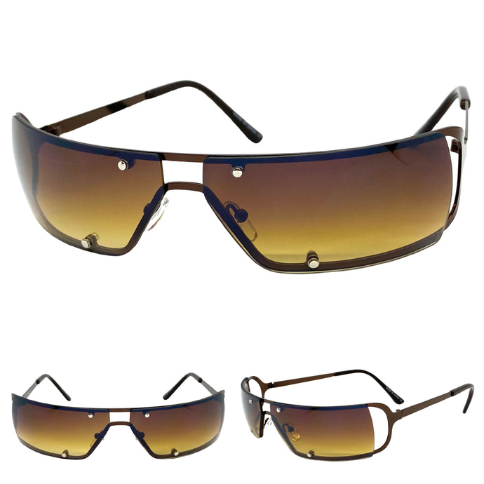 Contemporary Modern Wrap Style SUNGLASSES Brown Frame E0943