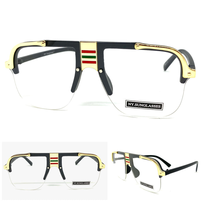 Men's Classic Vintage Retro Hip Hop Style Clear Lens EYEGLASSES Black & Gold Frame 2719
