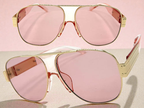 Classic Hardcore Biker Gangster Hip Hop Rapper Style SUNGLASSES Gold & Pink Frame - Pink Lens 4000