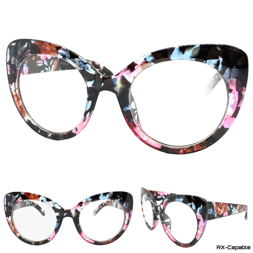 Oversized Vintage Retro Clear Lens EYEGLASSES Large Floral Frame 80720