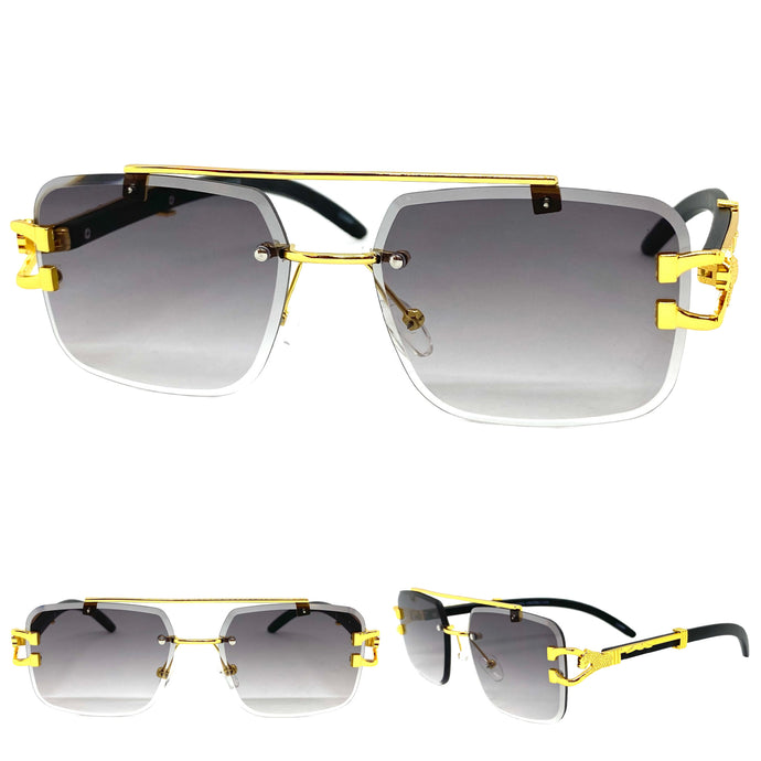 Men's Classy Elegant Luxury Retro Hip Hop Style SUNGLASSES Gold & Faux Wood Frame 5256