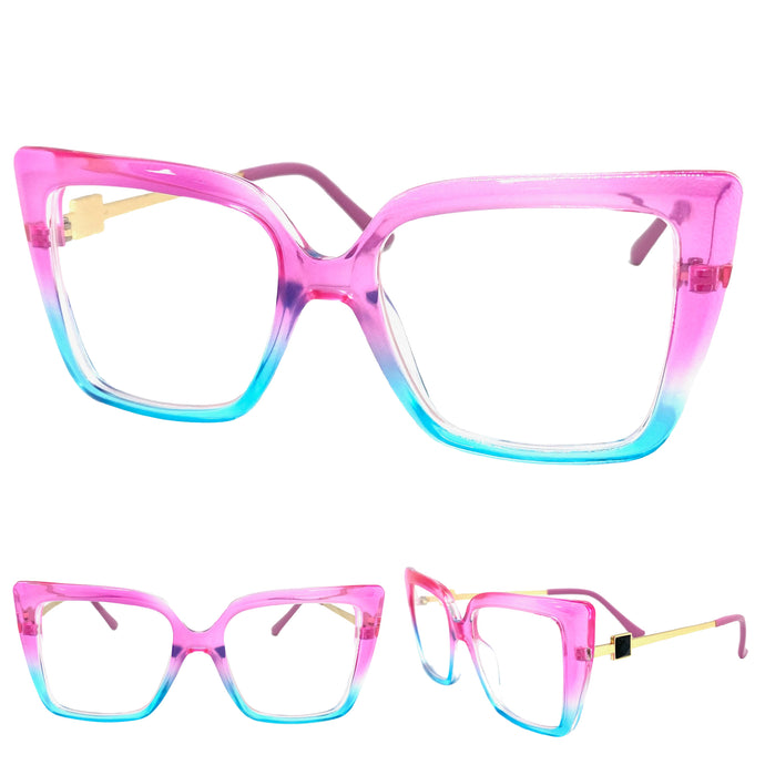 Classic Vintage Retro Style Clear Lens EYEGLASSES Pink & Blue Optical Frame - RX Capable 4291