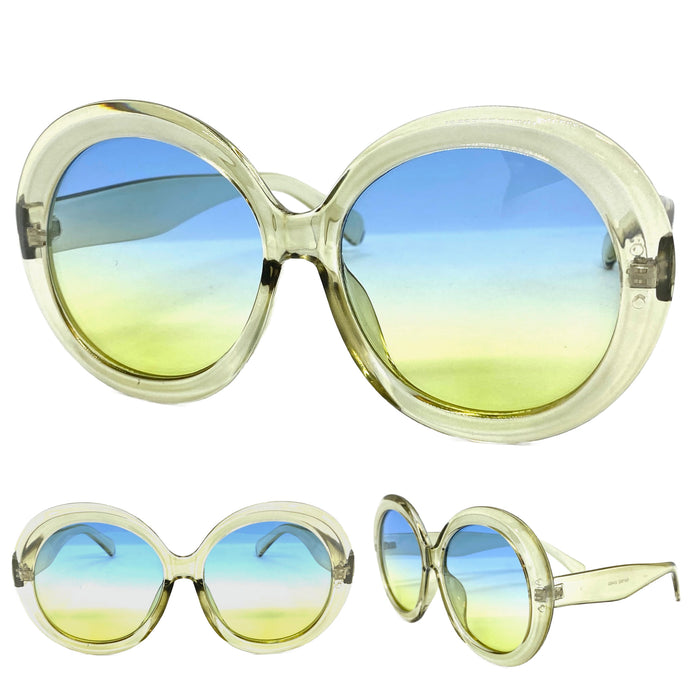 Oversized Vintage Retro Style SUNGLASSES Huge Round Green Frame 1562