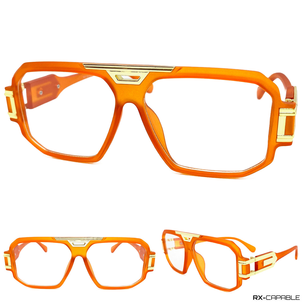 Classic Vintage Retro Hip Hop Rapper Style Clear Lens EYEGLASSES Orange & Gold Frame 5408