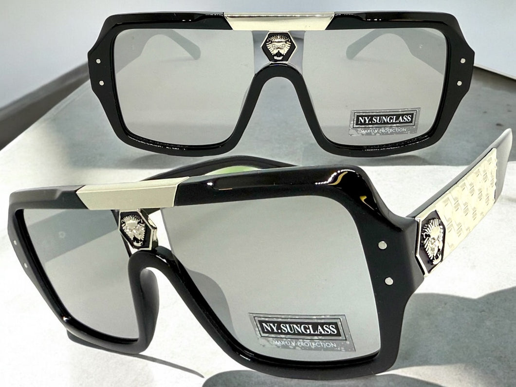 Classic Hardcore Biker Gangster Hip Hop Style SUNGLASSES Black Frame Chrome Lens 5468