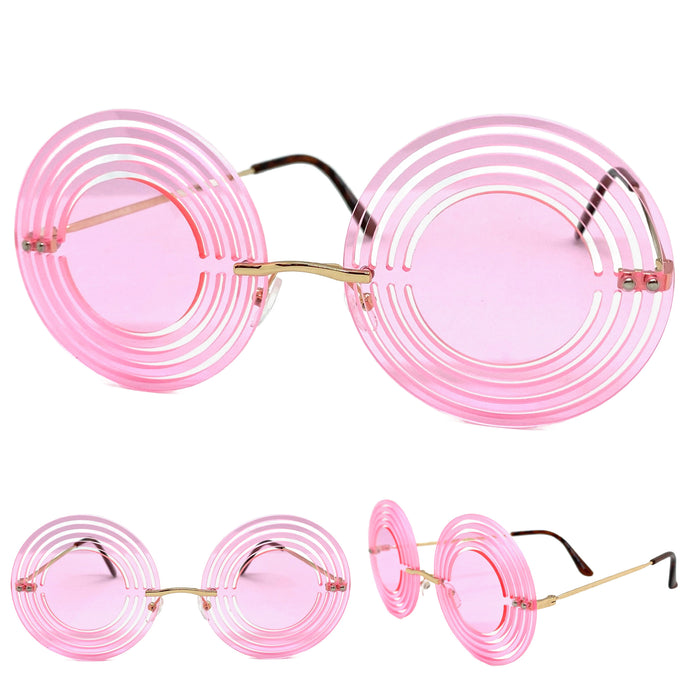 Funky Party Club Raver Hippie SUNGLASSES Spiral Pink Lens 4997