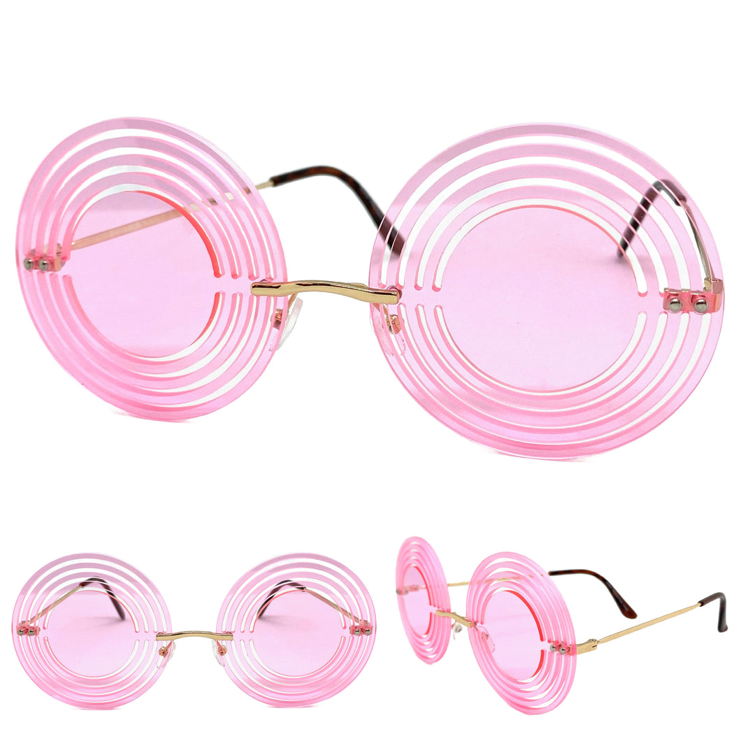 Funky Party Club Raver Hippie SUNGLASSES Spiral Pink Lens 4997