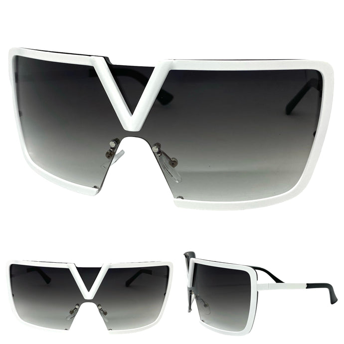 Classy Elegant Luxury Contemorary Modern Shield Wrap Style SUNGLASSES White Frame 5255