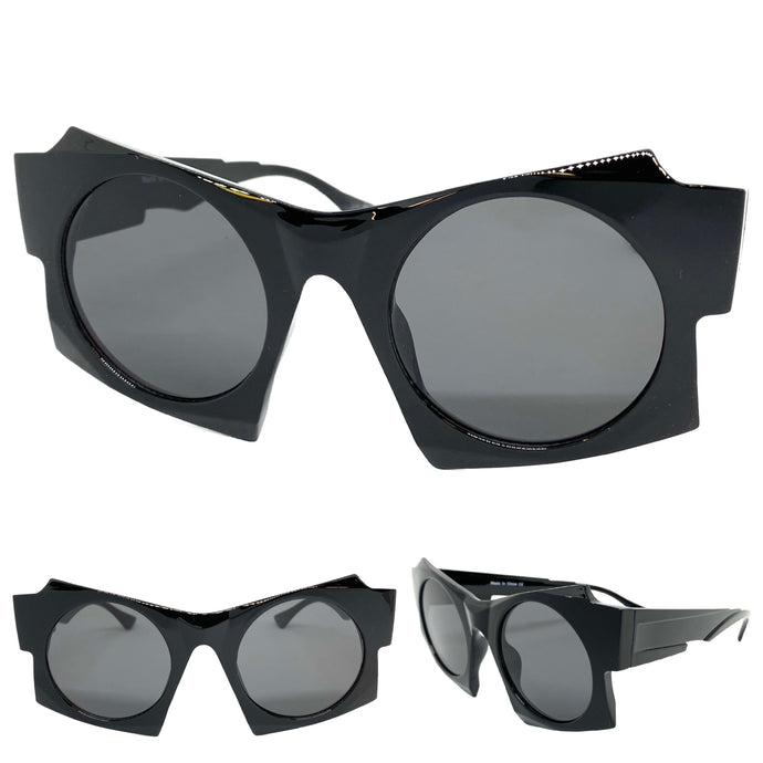 Oversized Exaggerated Modern Retro Style SUNGLASSES Large Funky Black Frame 1247