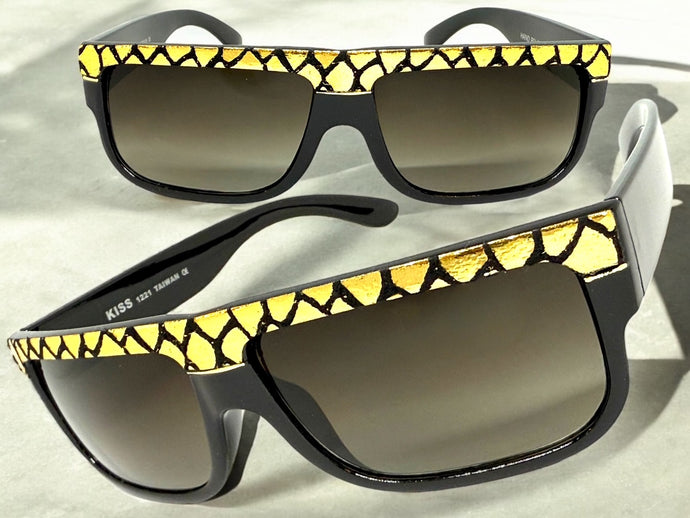 Classic Vintage Retro Hip Hop Rapper Pimp Style SUNGLASSES Thick Black Snakeskin Frame 1221