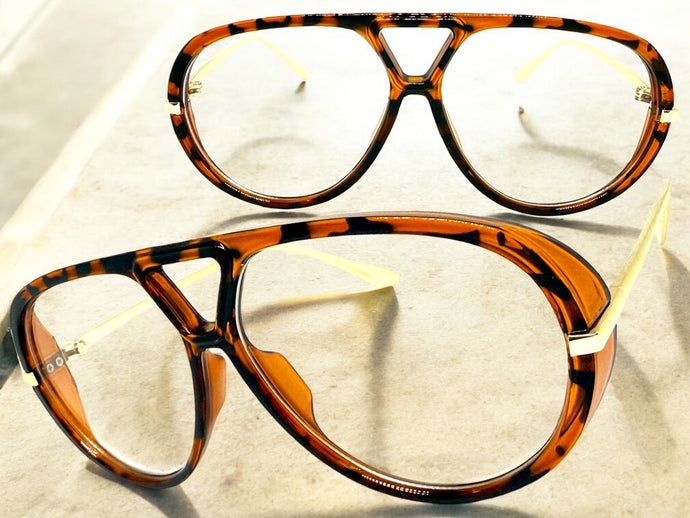 Oversized Classic Vintage Retro Hip Hop Style Clear Lens EYEGLASSES Large Tortoise & Gold Frame 26008
