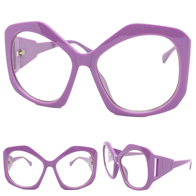 Oversized Exaggerated Vintage Retro Style Clear Lens EYEGLASSES Large Purple Frame E2019