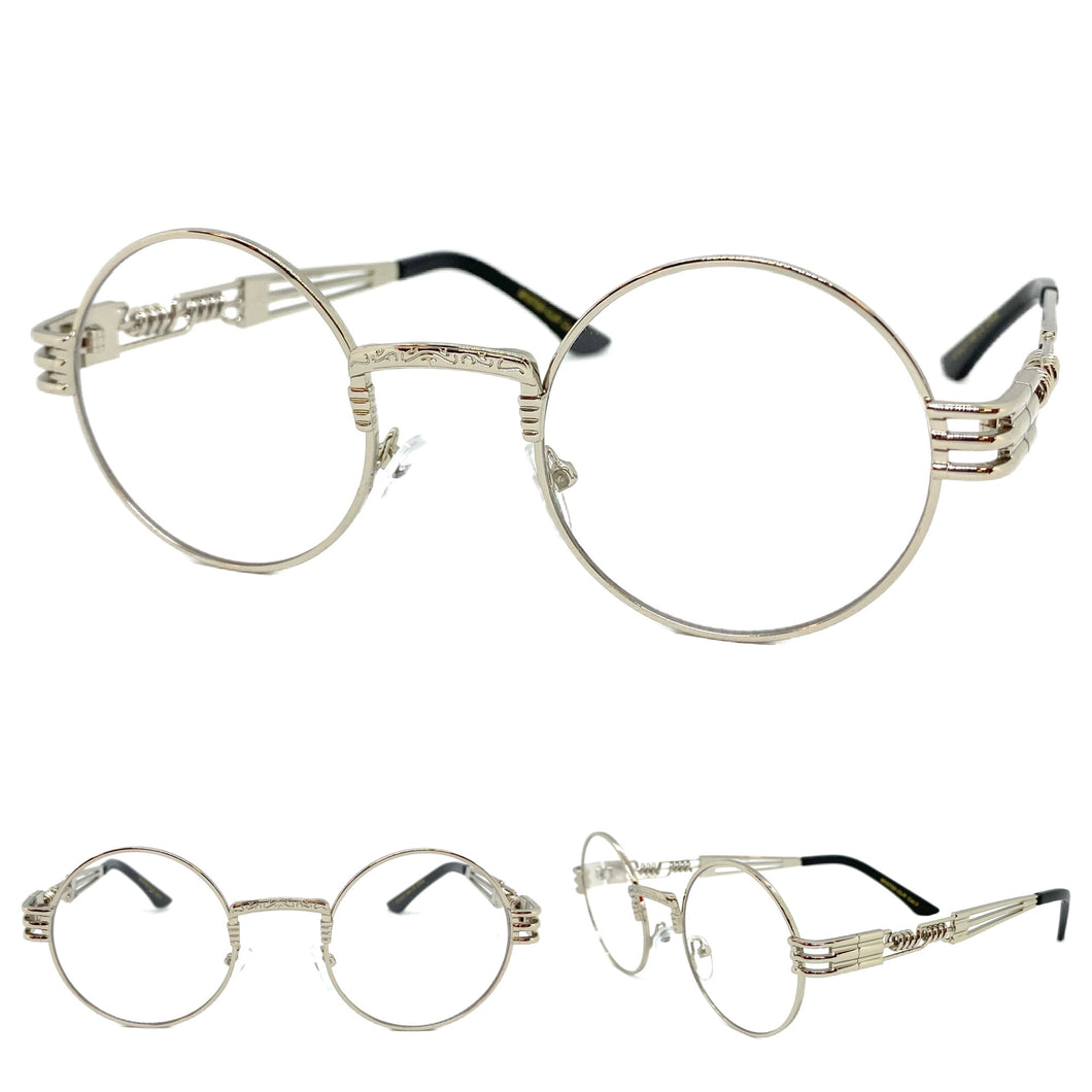 Classic Vintage Retro Style Clear Lens EYEGLASSES Round Silver Frame 10700