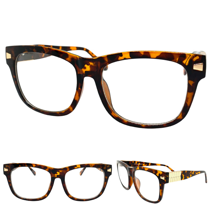 Classic Vintage Retro Style Clear Lens EYEGLASSES Large Tortoise Frame 7493