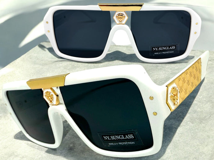 Classic Hardcore Biker Gangster Hip Hop Style SUNGLASSES White Frame Dark Lens 5468