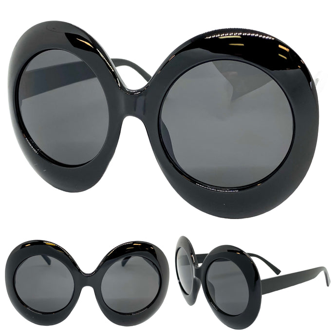 Oversized Exaggerated Vintage Retro Style SUNGLASSES Round Black Frame 1296