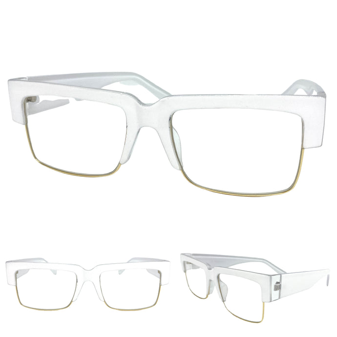 Classy Contemporary Modern Retro Clear Lens EYEGLASSES White & Gold Frame 8259