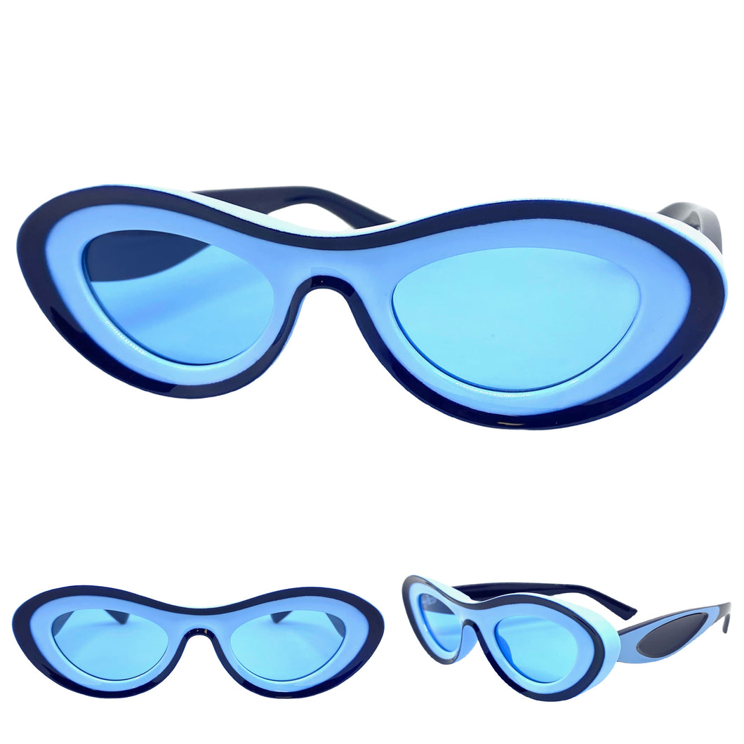 Contemporary Modern Retro Raver Party SUNGLASSES Funky Blue Frame 2123