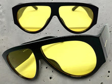 Oversized Classic Vintage Retro Style SUNGLASSES Large Super Thick Black Frame Yellow Lens 15013