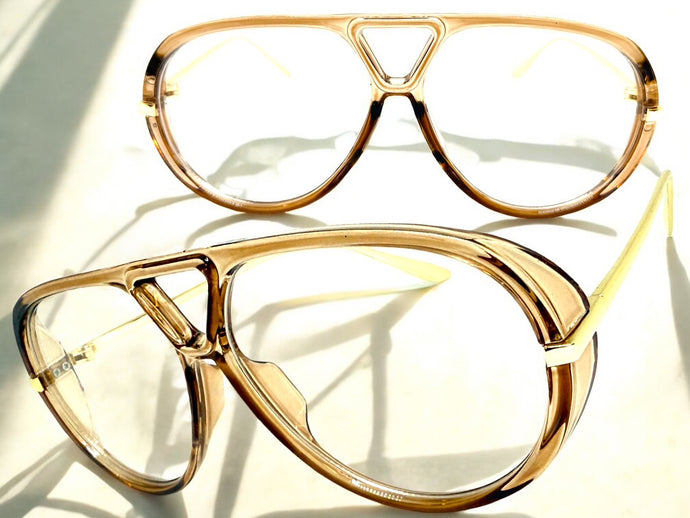 Oversized Classic Vintage Retro Hip Hop Style Clear Lens EYEGLASSES Large Beige & Gold Frame 26008