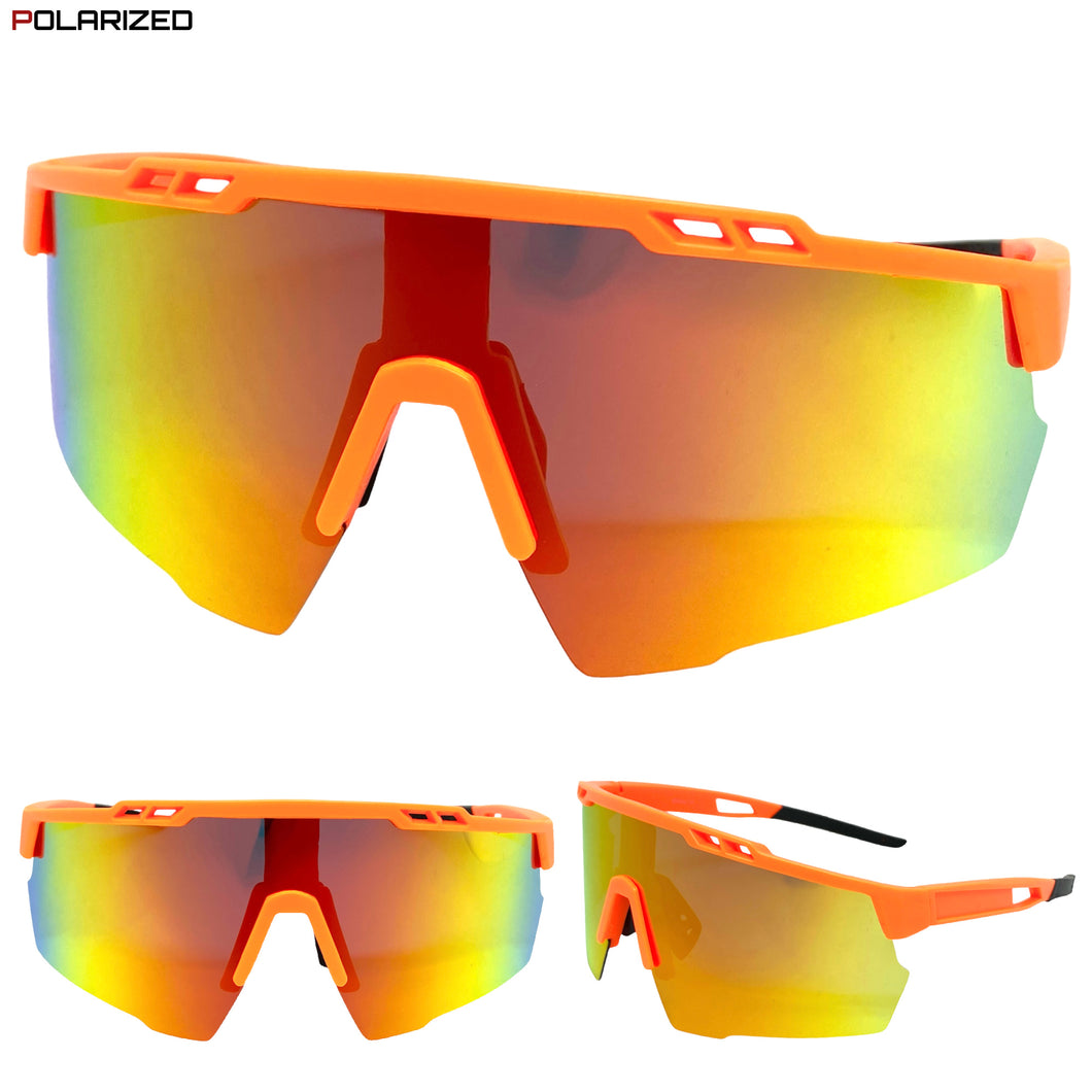 Oversized Retro Sporty Wrap Around Style SUNGLASSES Large Gold POLARIZED Lens XSP0007