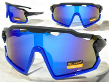 Oversized Retro Sporty Wrap Around Style SUNGLASSES Large Black & Blue Frame 3693