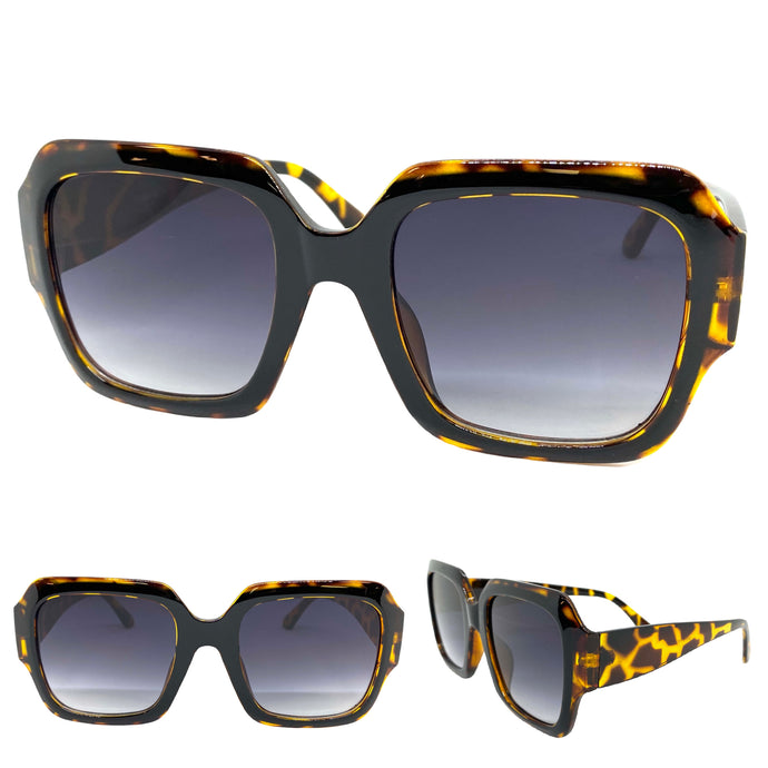 Oversized Exaggerated Retro Style SUNGLASSES Large Square Black & Tortoise Frame 49130