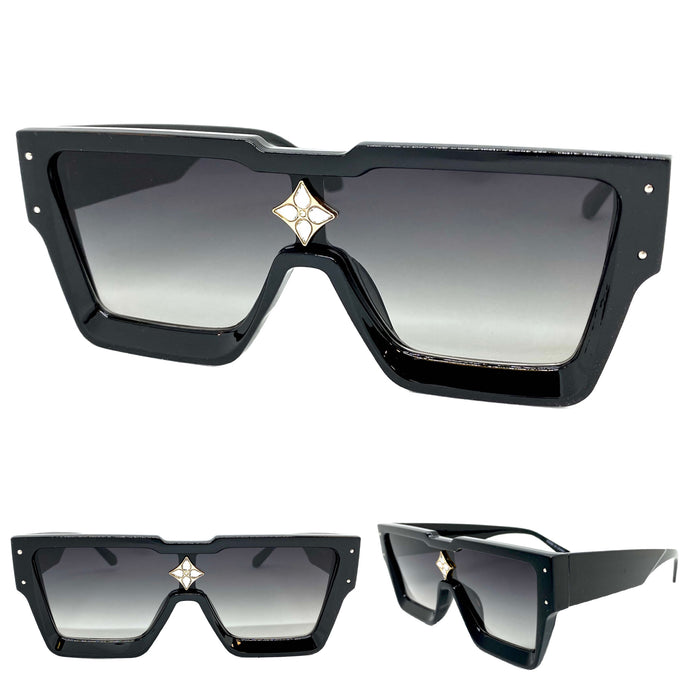 Oversized Modern Luxury Hip Hop Shield Style SUNGLASSES Large Black Frame E1776