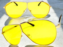 Oversized Modern Retro Shield Style SUNGLASSES Large Rose Gold Frame - Yellow Lens 4617