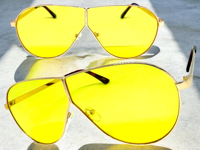Oversized Modern Retro Shield Style SUNGLASSES Large Rose Gold Frame - Yellow Lens 4617