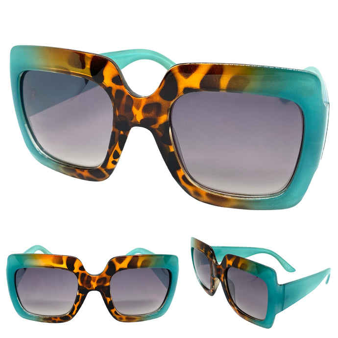 Oversized Vintage Retro Style SUNGLASSES Large Turquoise & Tortoise Frame E1879