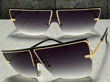 Classic Elegant Modern Retro Shield Style SUNGLASSES Large Gold Frame 2390