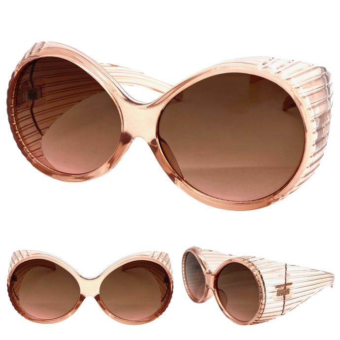 Oversized Exaggerated Vintage Retro Style SUNGLASSES Large Thick Round Champagne Frame 2156