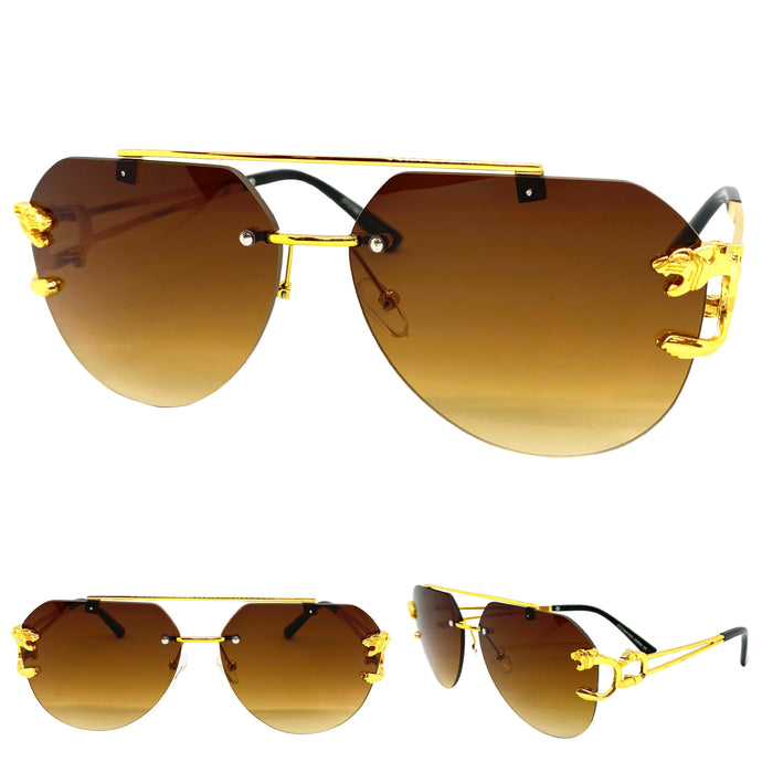 Men's Classy Elegant Luxury Modern Retro Style SUNGLASSES Large Gold Frame 27667