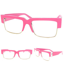 Classy Contemporary Modern Retro Clear Lens EYEGLASSES Neon Pink & Gold Frame 8259