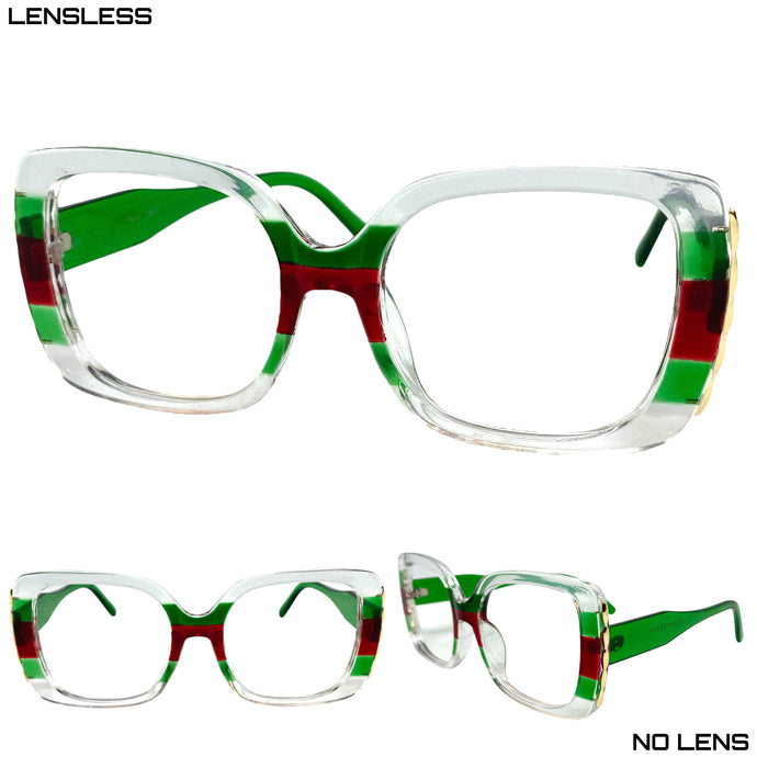 Oversized Vintage Retro Style Large Square Lensless Eye Glasses- Frame Only NO Lens 6444