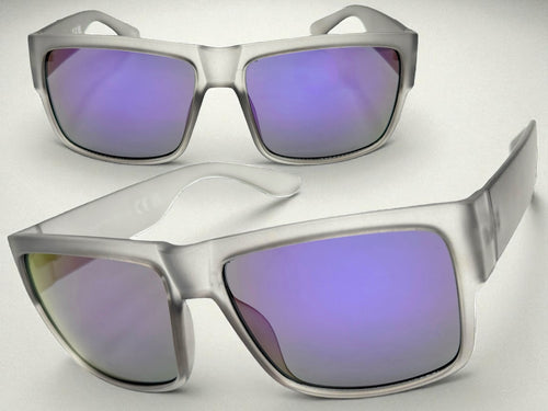 Classic Vintage Retro Hardcore Biker Gangster Style SUNGLASSES Thick Square Gray Frame - Purple Lens 7232
